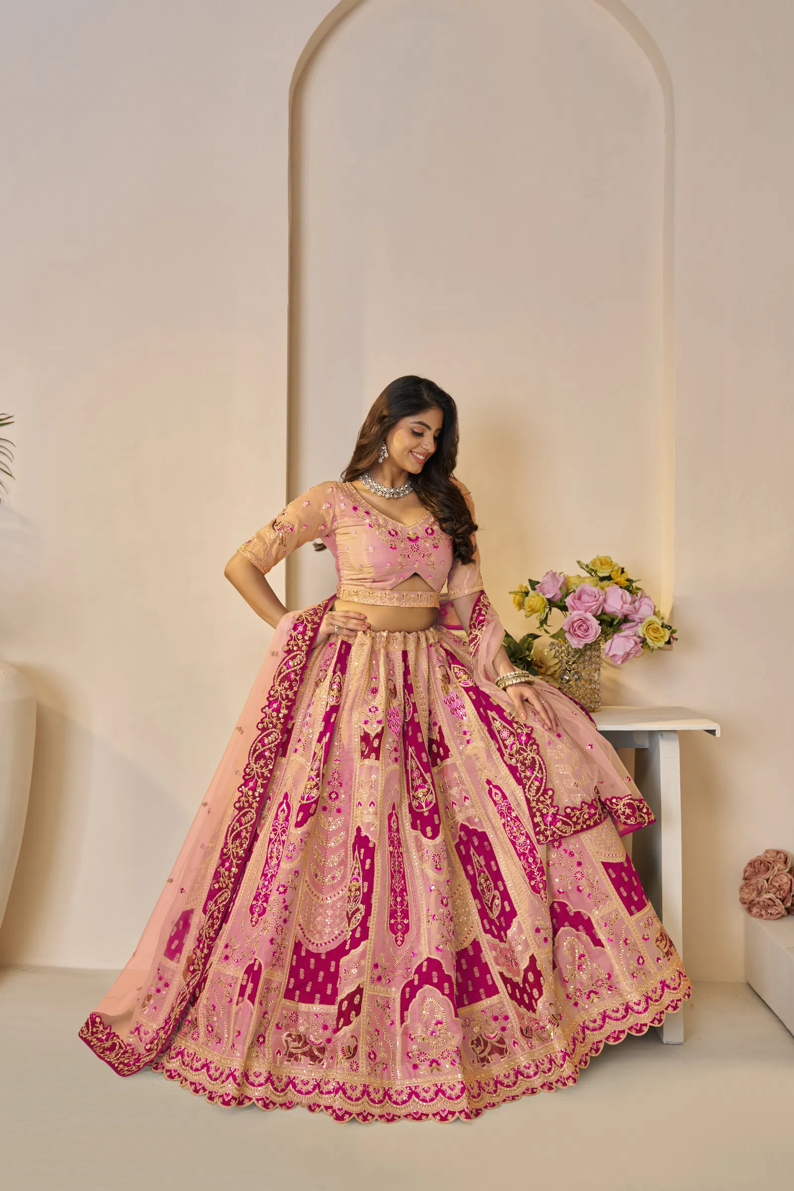 Kf 492 Orange Banarasi Silk Indian Bridal Lehenga Wholesale Market Surat